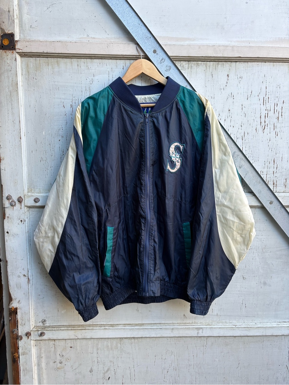 Vintage 90s Fans Gear STARTER Seattle Mariners MLB Baseball Windbreaker Jacket L